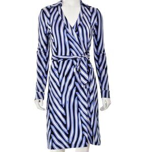 Diane Von Furstenberg DVF Jeanne Two Wrap Dress Blue White Black